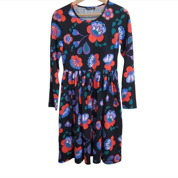 Marimekko Mollamaija Floral Dress XS Long Sleeve Pockets Cotton Gatherin… - Picture 4 of 12